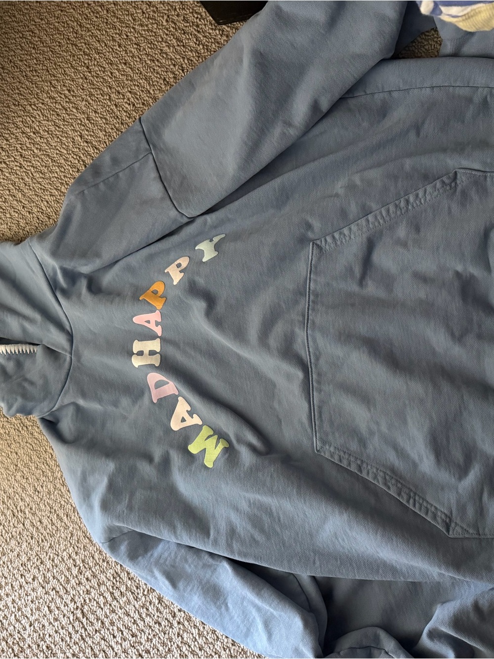 Womens Blue 'Mad Happy' Pullover Hoodie